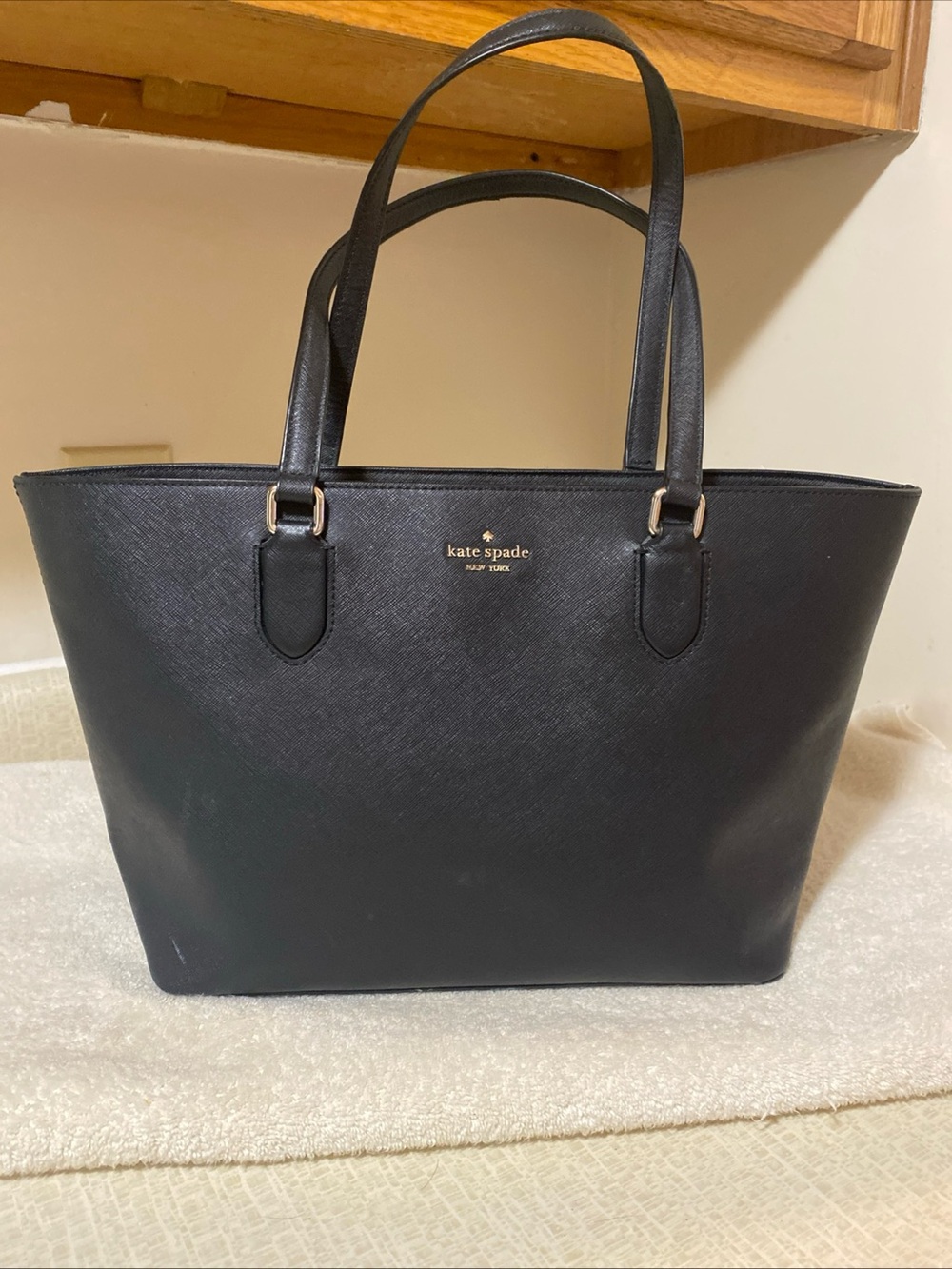 kate spade Black Saffiano Leather Tote with Gold Hardware